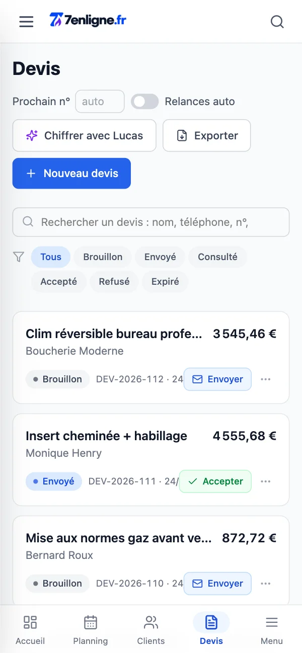 Devis sur téléphone